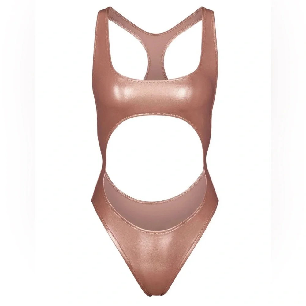 Skims NWT Swim Cutout Monokini One Piece Swimsuit Rose Gold Metallic Size 3X